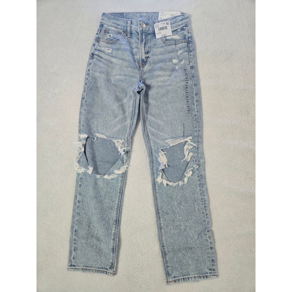 American Eagle Super High-Rise Ankle Straight Distressed Jeans 00 Short Light
